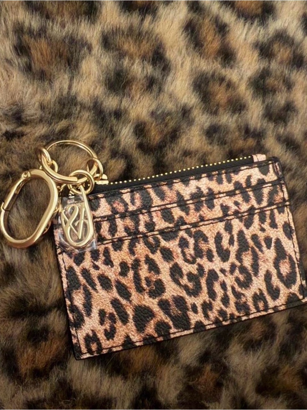 Victoria's Secret Leopard Print Card & Key Pouch with Gold Hardware